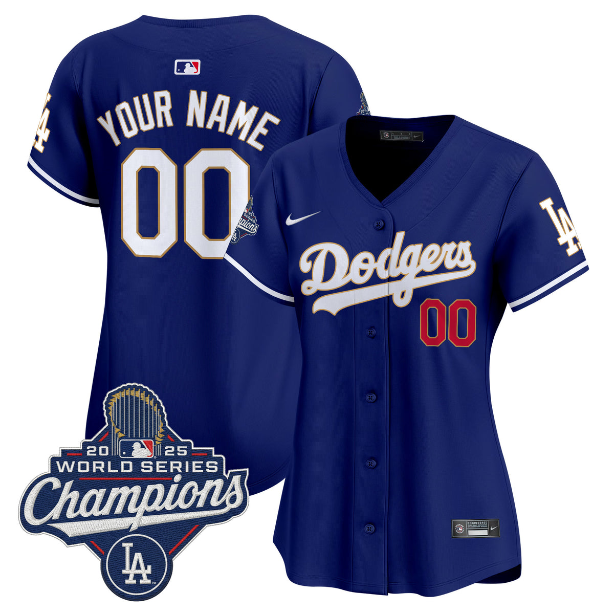 Dodgers 2025 World Series Champions Patch Gold Trim Vapor Premier Limited Custom Jersey - All Stitched