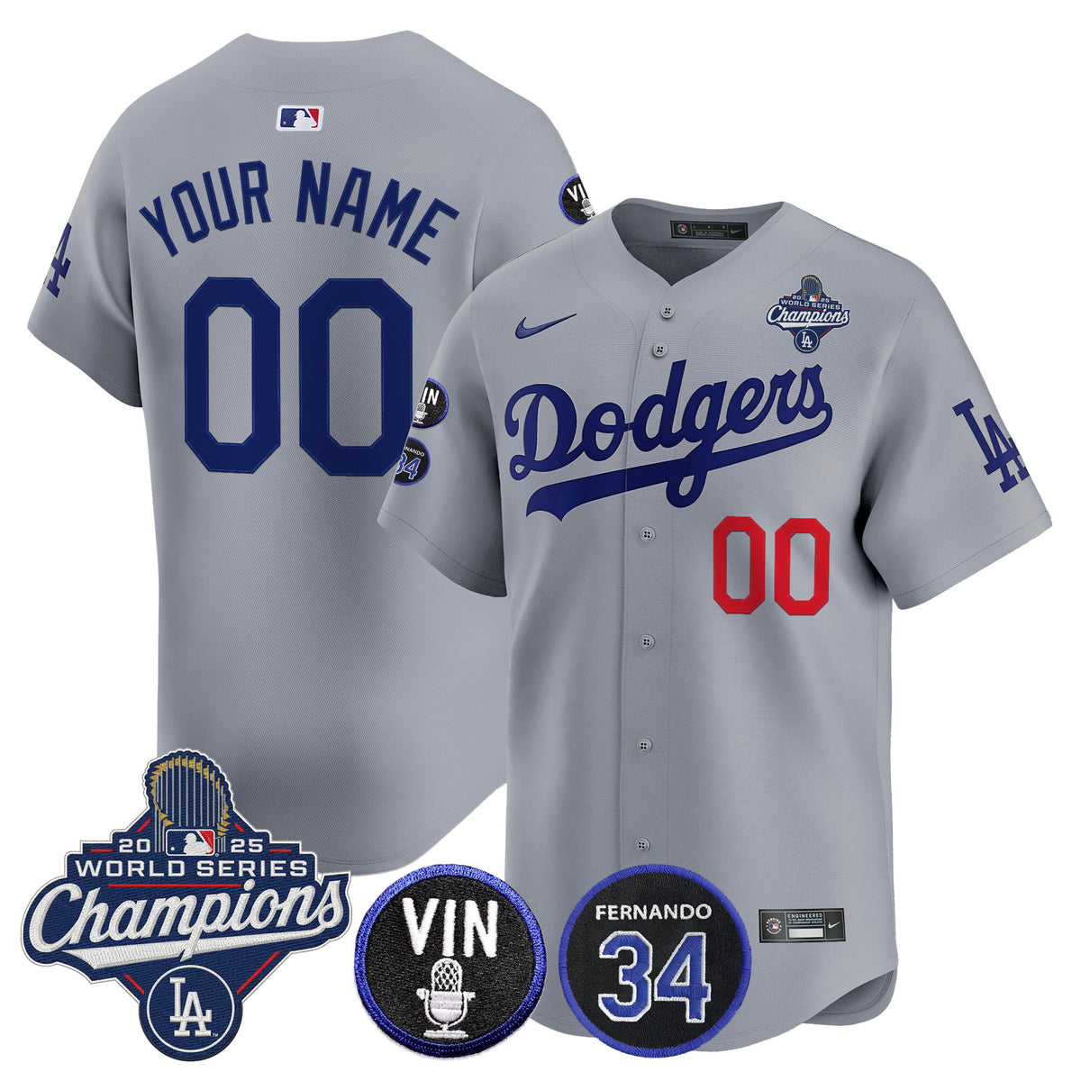 Dodgers 2025 World Series Champions Vapor Premier Limited Custom Jersey - Vin Scully & Fernando Patch - All Stitched