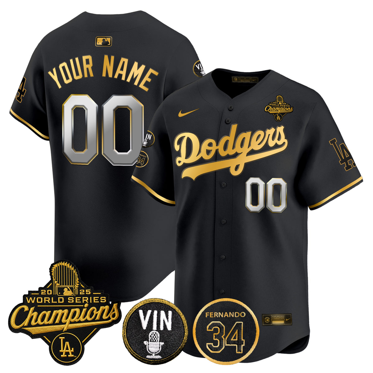 Dodgers 2025 World Series Champions Vapor Premier Limited Custom Jersey - Vin Scully & Fernando Patch - All Stitched