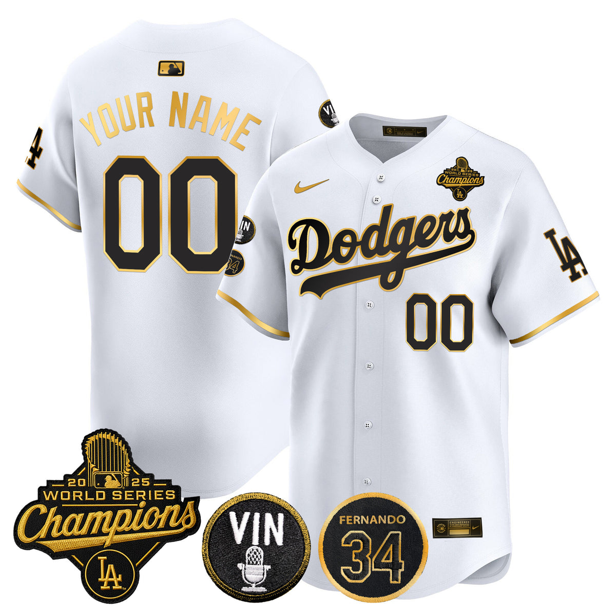 Dodgers 2025 World Series Champions Vapor Premier Limited Custom Jersey - Vin Scully & Fernando Patch - All Stitched