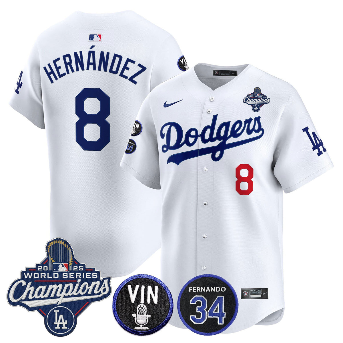 Men's Dodgers 2025 World Series Champions Vapor Premier Limited Jersey - Vin Scully & Fernando Patch - All Stitched