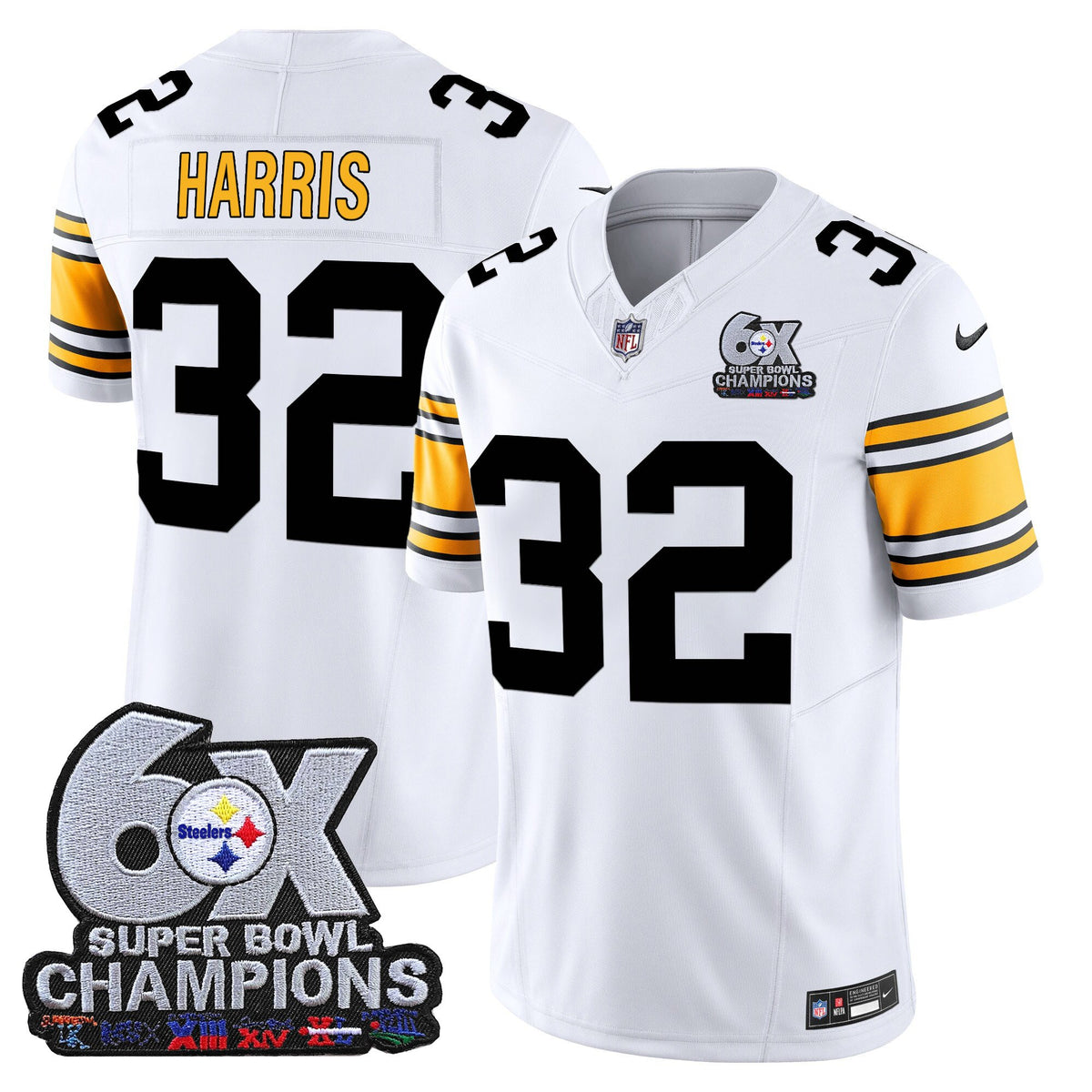 Men's Pittsburgh Steelers 6-Time Champions Patch Vapor Limited Jersey - All Stitched