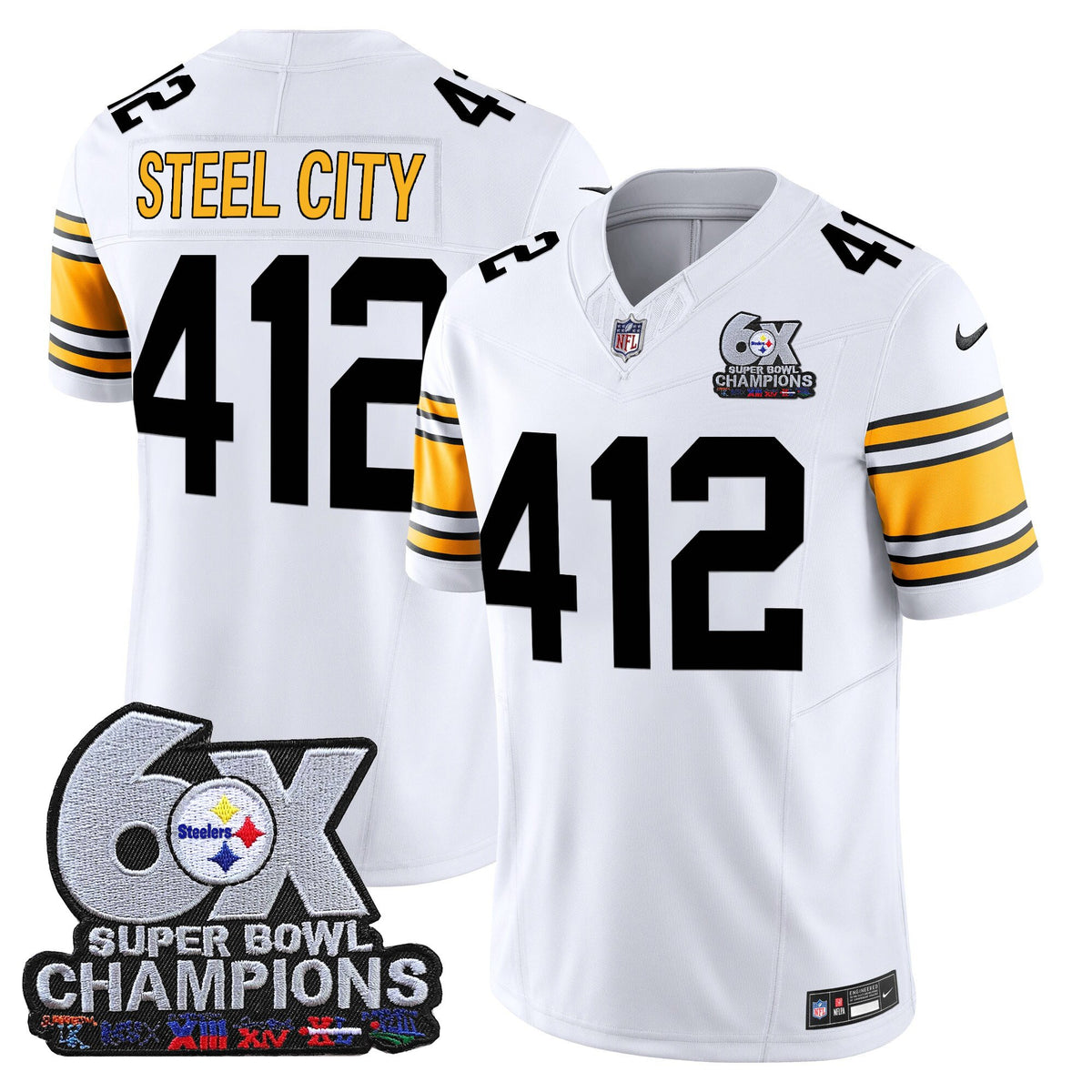 Men's Pittsburgh Steelers 6-Time Champions Patch Vapor Limited Jersey - All Stitched