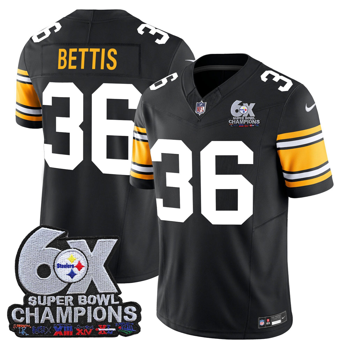 Men's Pittsburgh Steelers 6-Time Champions Patch Vapor Limited Jersey - All Stitched