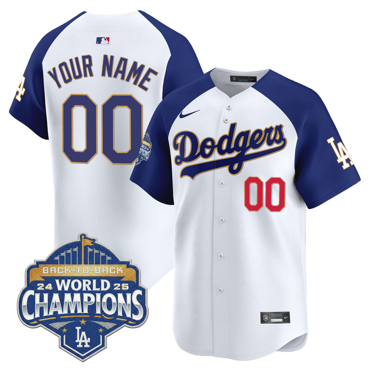 Dodgers 2025 Back-To-Back Champions Gold Trim Vapor Premier Limited Custom Jersey - All Stitched