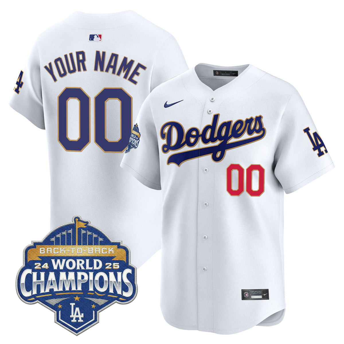 Dodgers 2025 Back-To-Back Champions Gold Trim Vapor Premier Limited Custom Jersey - All Stitched