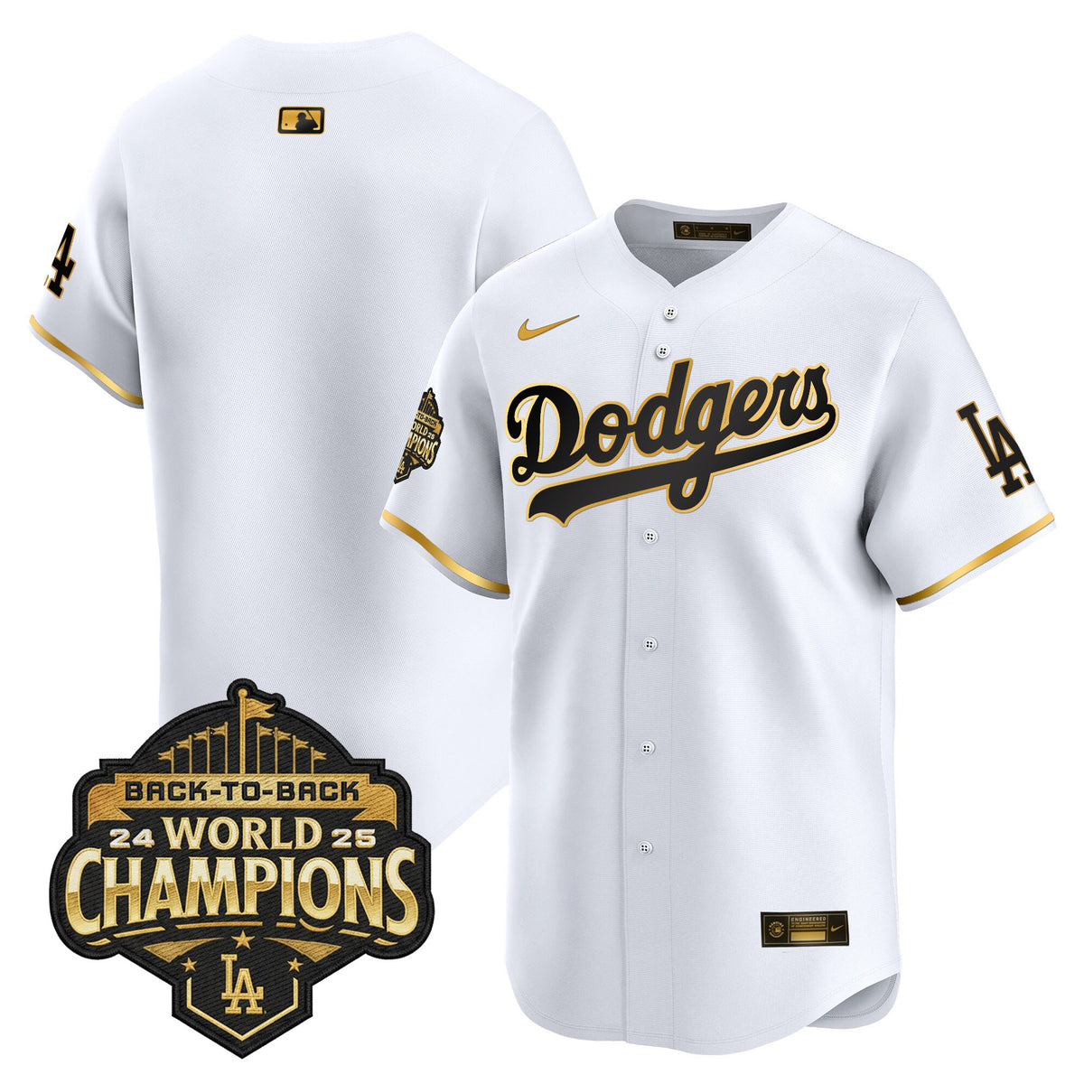 Men's Dodgers 2025 Back-To-Back Champions Gold Trim Vapor Premier Limited Jersey - All Stitched