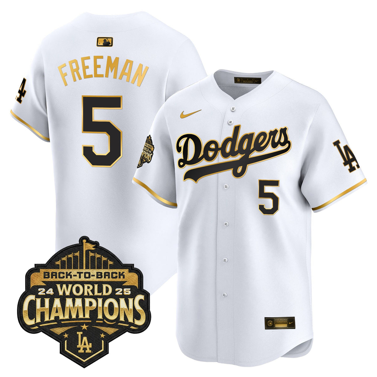 Men's Dodgers 2025 Back-To-Back Champions Gold Trim Vapor Premier Limited Jersey - All Stitched