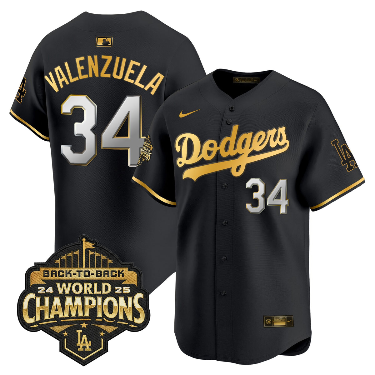 Men's Dodgers 2025 Back-To-Back Champions Gold Trim Vapor Premier Limited Jersey - All Stitched