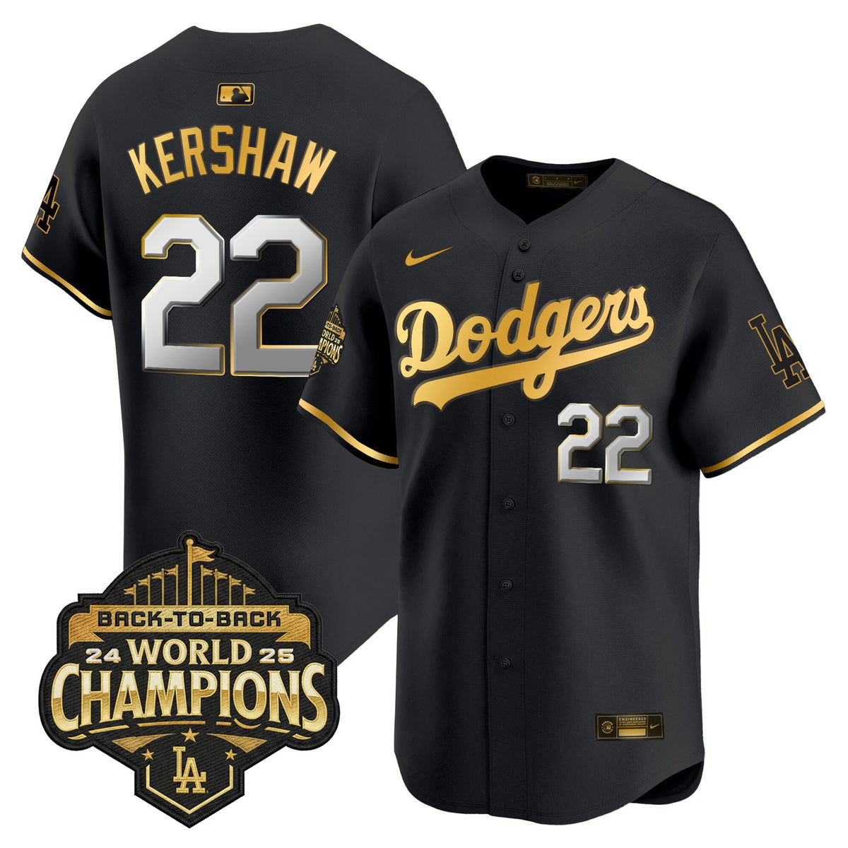 Men's Dodgers 2025 Back-To-Back Champions Gold Trim Vapor Premier Limited Jersey - All Stitched
