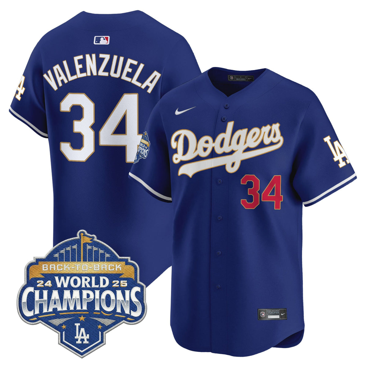 Men's Dodgers 2025 Back-To-Back Champions Gold Trim Vapor Premier Limited Jersey - All Stitched