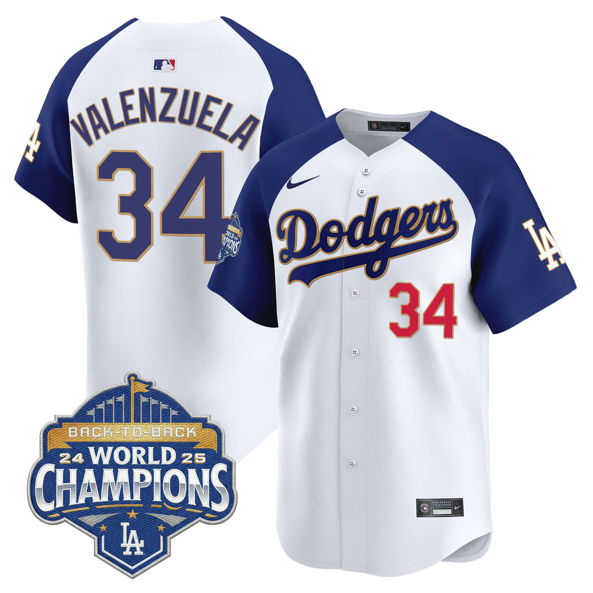 Men's Dodgers 2025 Back-To-Back Champions Gold Trim Vapor Premier Limited Jersey - All Stitched