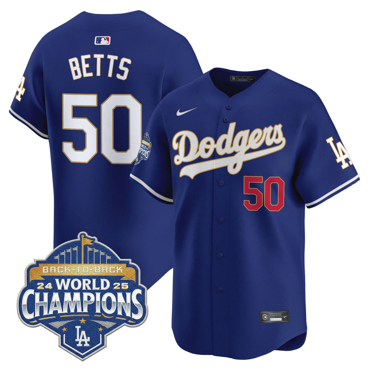 Men's Dodgers 2025 Back-To-Back Champions Gold Trim Vapor Premier Limited Jersey - All Stitched