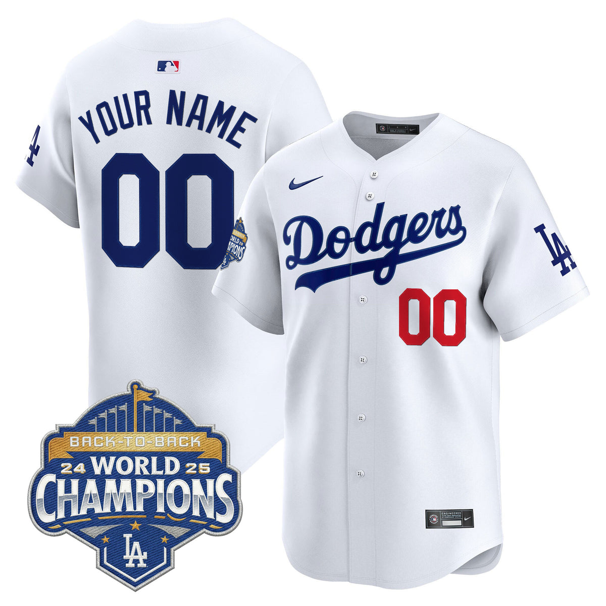Dodgers 2025 Back-To-Back Champions Vapor Premier Limited Custom Jersey - All Stitched