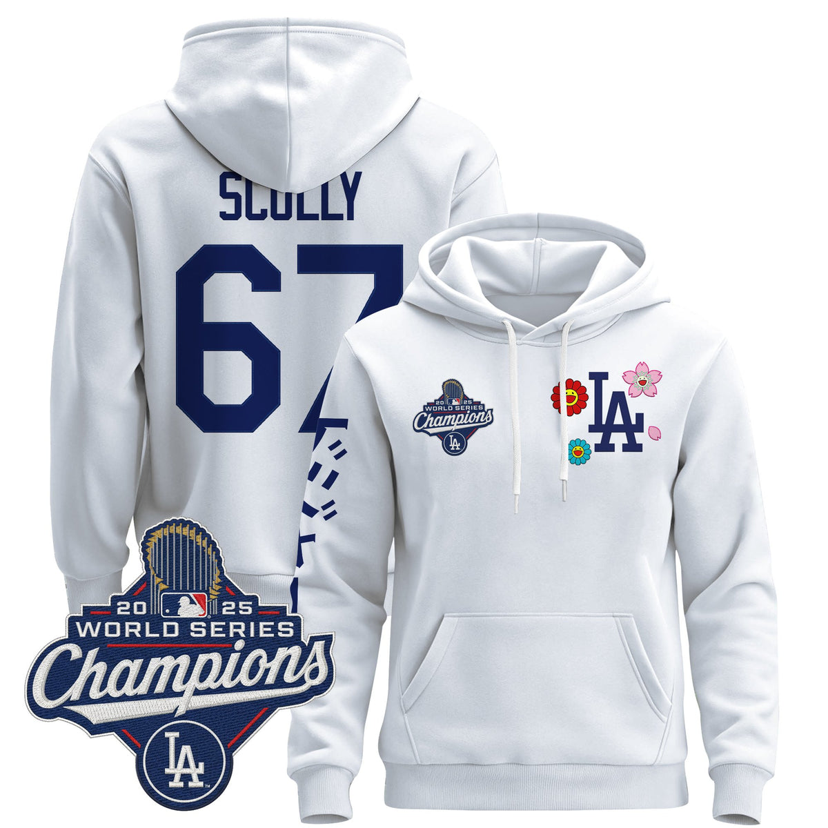 Men's Los Angeles Dodgers x Takashi Murakami Pullover Hoodie - 2025 World Series Champions Patch - Stitched