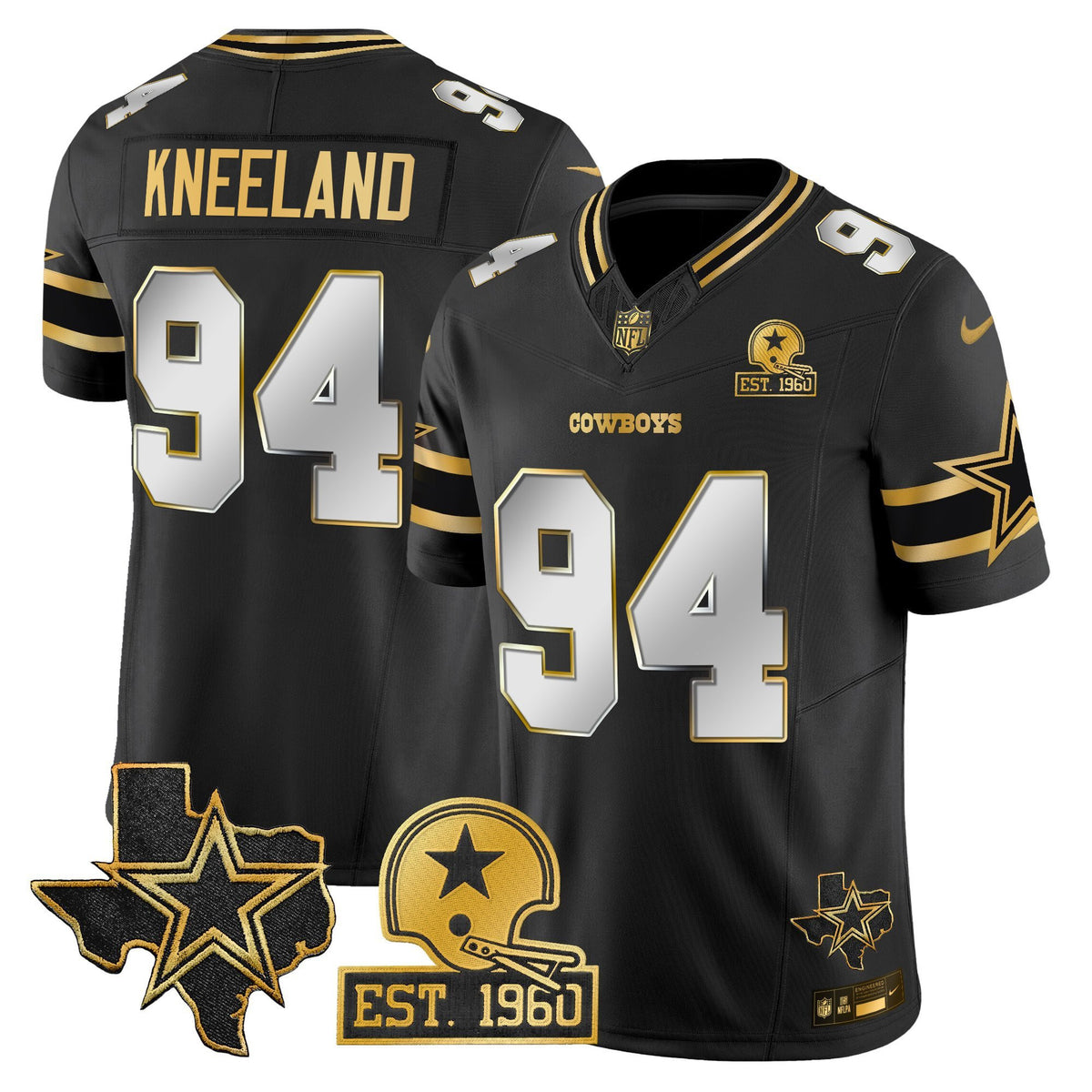 Men's Dallas Cowboys Est. 1960 & Texas Patch Gold Vapor Limited Jersey - All Stitched