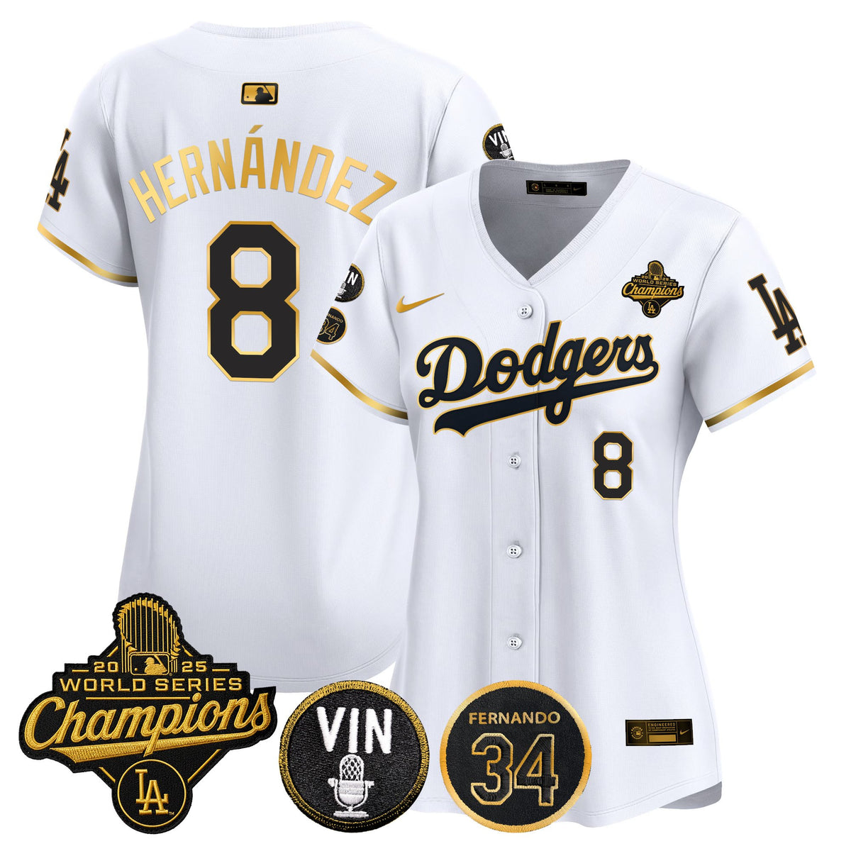 Women's Dodgers 2025 World Series Champions Vapor Premier Limited Jersey - Vin Scully & Fernando Patch - All Stitched