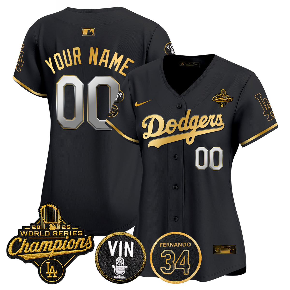 Dodgers 2025 World Series Champions Vapor Premier Limited Custom Jersey - Vin Scully & Fernando Patch - All Stitched