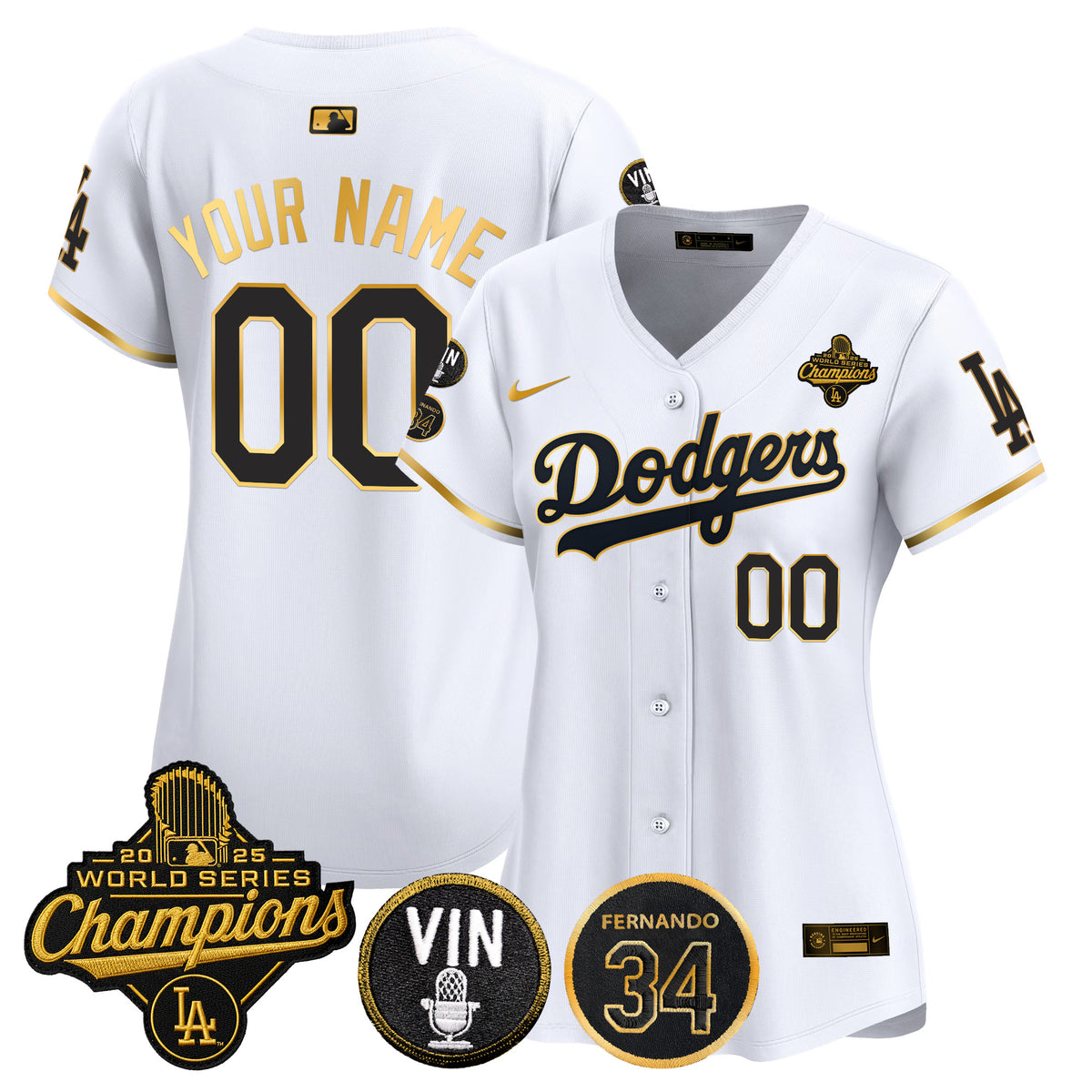 Dodgers 2025 World Series Champions Vapor Premier Limited Custom Jersey - Vin Scully & Fernando Patch - All Stitched