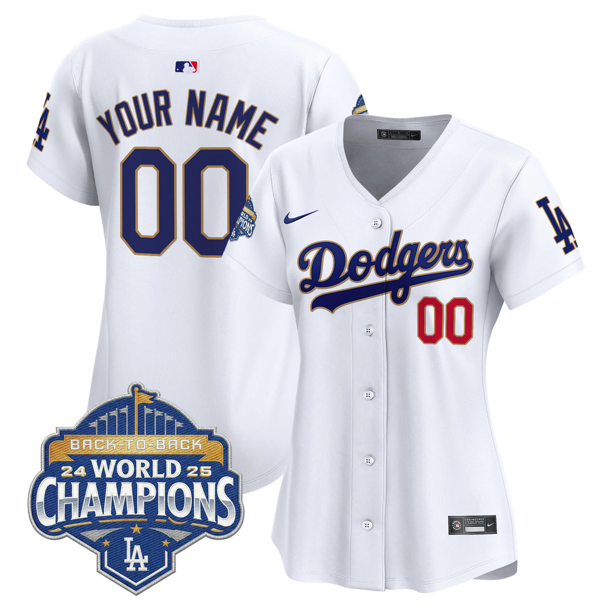 Dodgers 2025 Back-To-Back Champions Gold Trim Vapor Premier Limited Custom Jersey - All Stitched