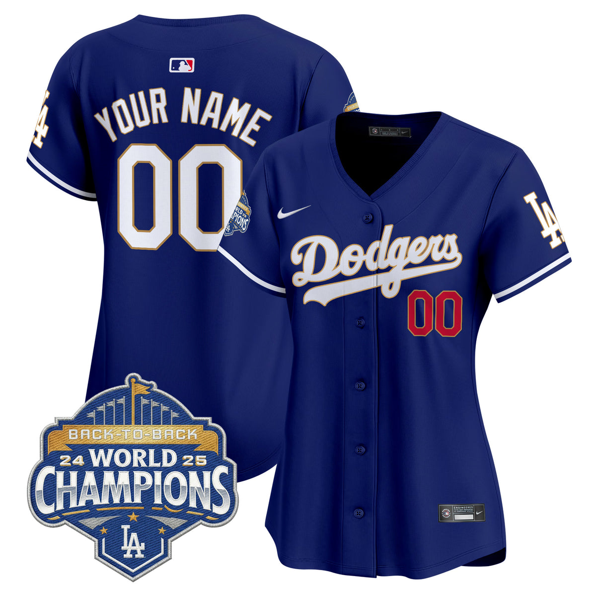 Dodgers 2025 Back-To-Back Champions Gold Trim Vapor Premier Limited Custom Jersey - All Stitched
