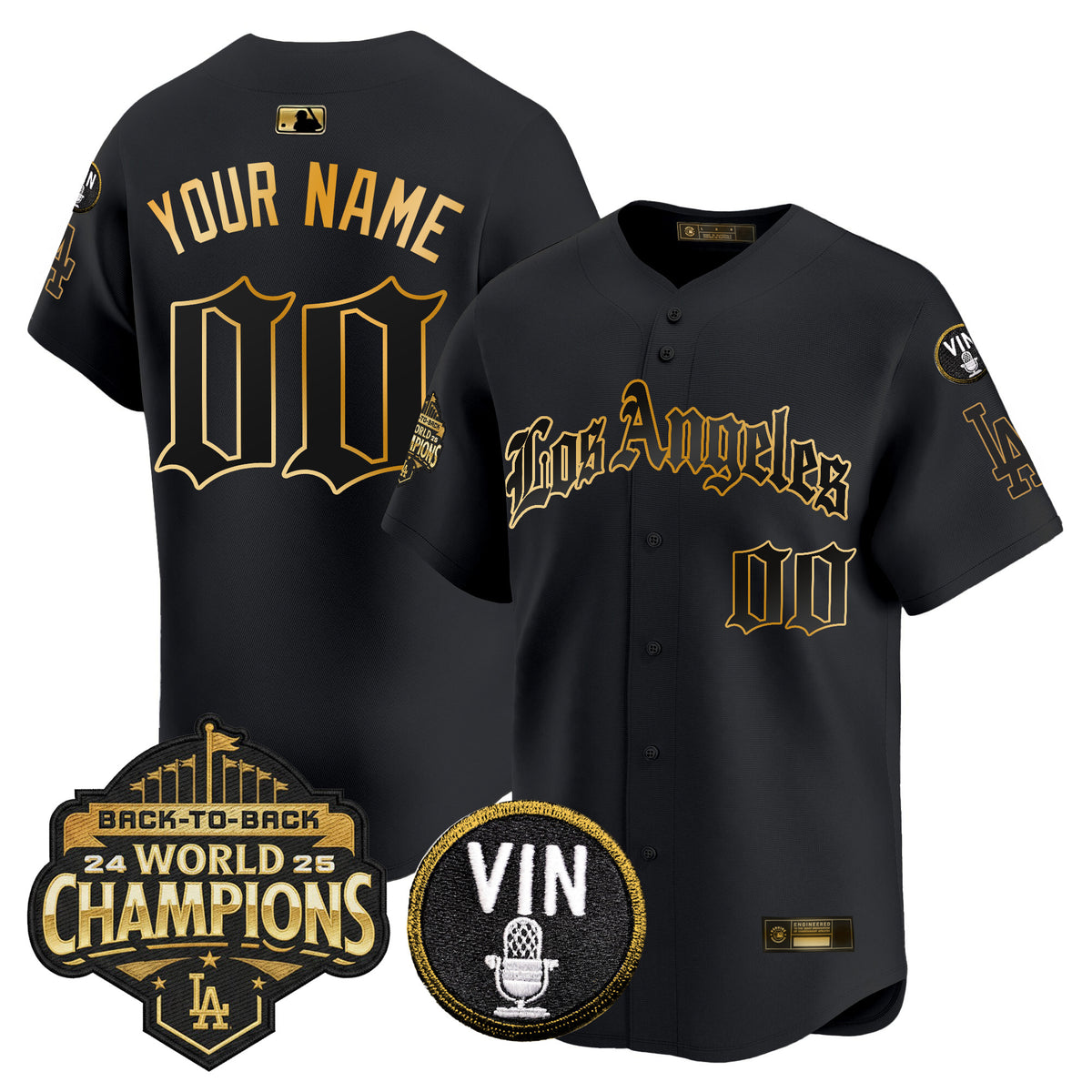 Dodgers 2025 Back-To-Back Champions Vapor Premier Limited Custom Jersey - LA Gothic Edition - All Stitched