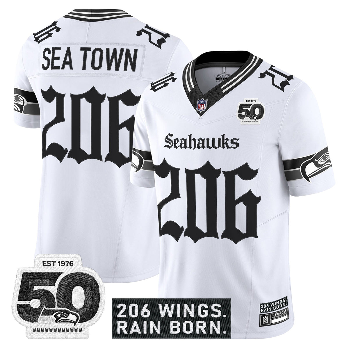 Men's Seattle Seahawks 'Gothic Rain City Shadows Edition' Vapor Jersey - 50th Anniversary Patch - All Stitched