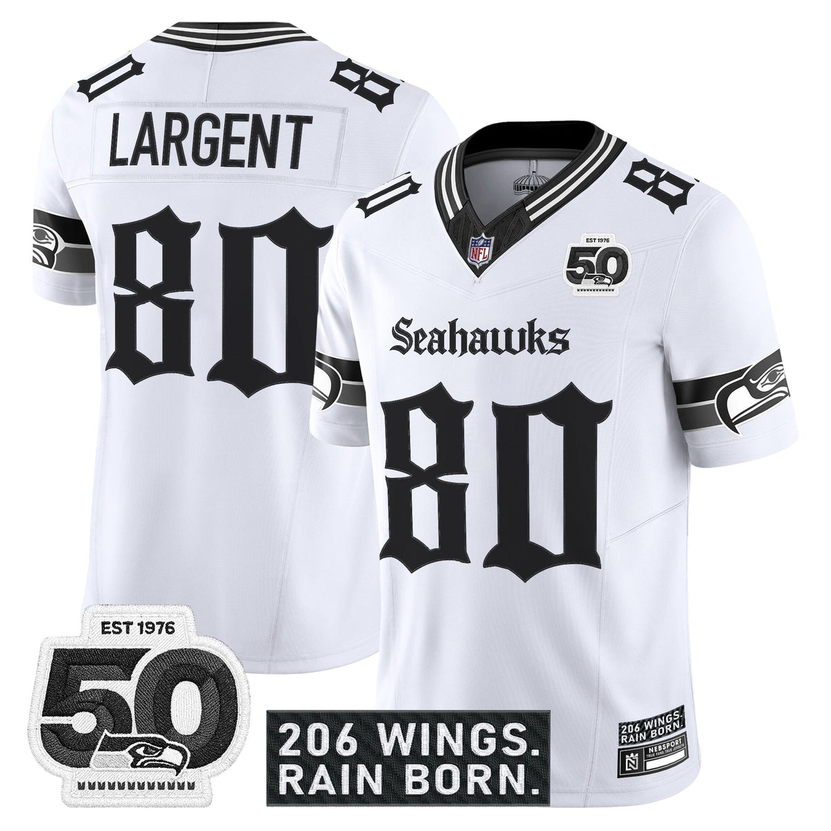 Men's Seattle Seahawks 'Gothic Rain City Shadows Edition' Vapor Jersey - 50th Anniversary Patch - All Stitched