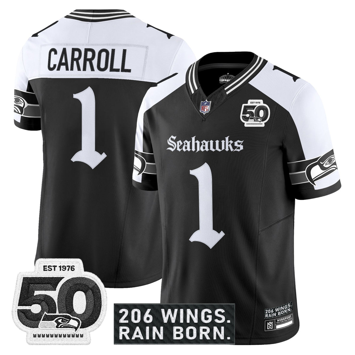 Men's Seattle Seahawks 'Gothic Rain City Shadows Edition' Vapor Jersey - 50th Anniversary Patch - All Stitched
