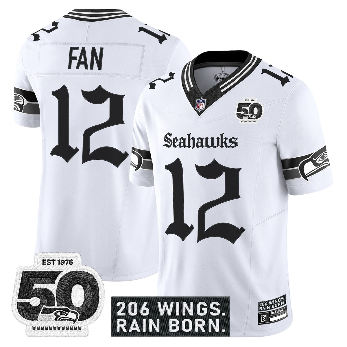Men's Seattle Seahawks 'Gothic Rain City Shadows Edition' Vapor Jersey - 50th Anniversary Patch - All Stitched