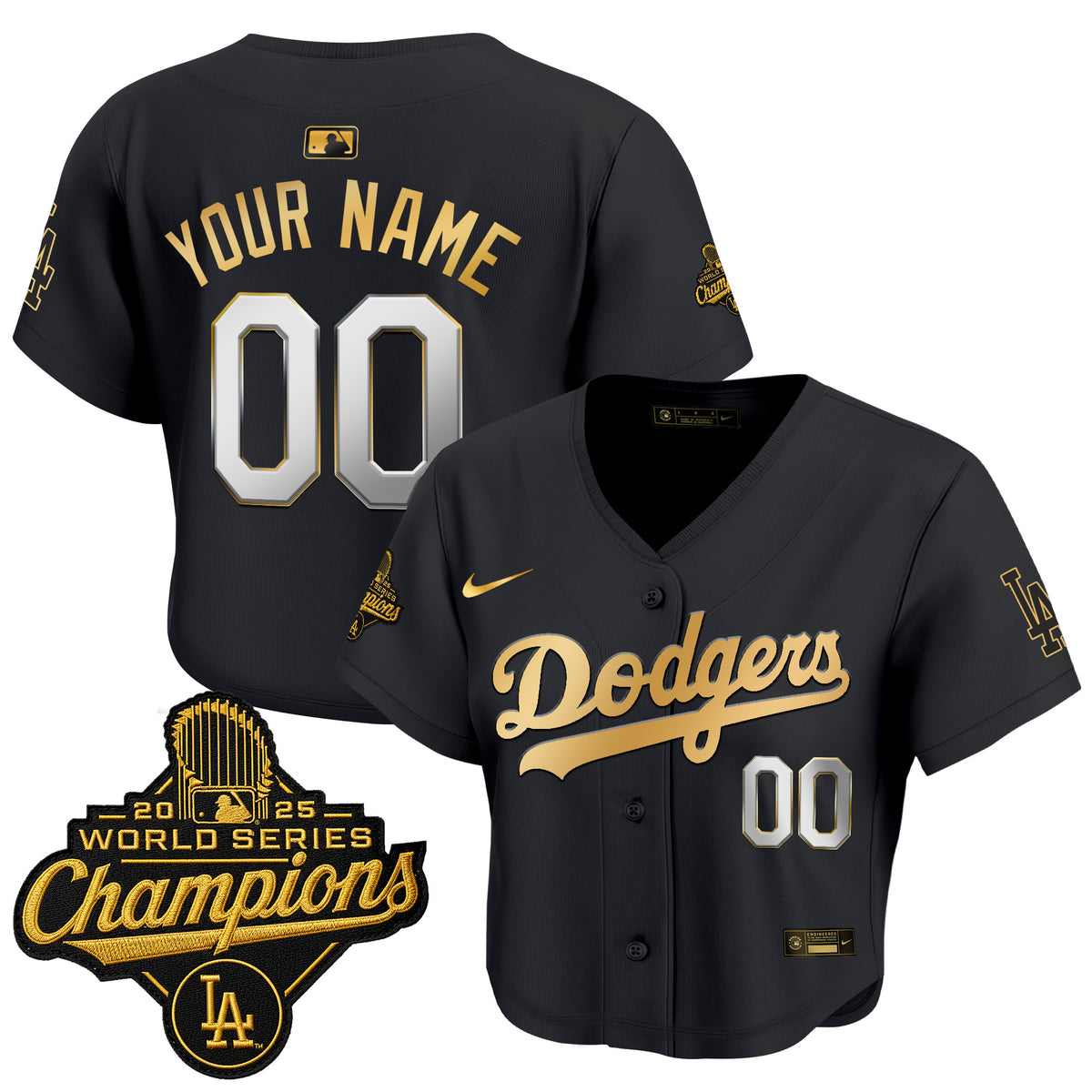 Dodgers 2025 World Series Champions Patch Gold Trim Crop Top Baseball Custom Jersey - All Stitched