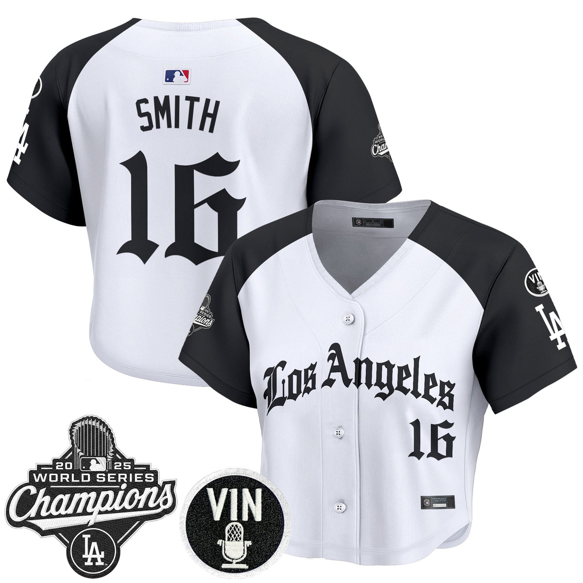 Women's Dodgers 2025 World Series Champions Crop Top Baseball Jersey - LA Gothic Edition - All Stitched