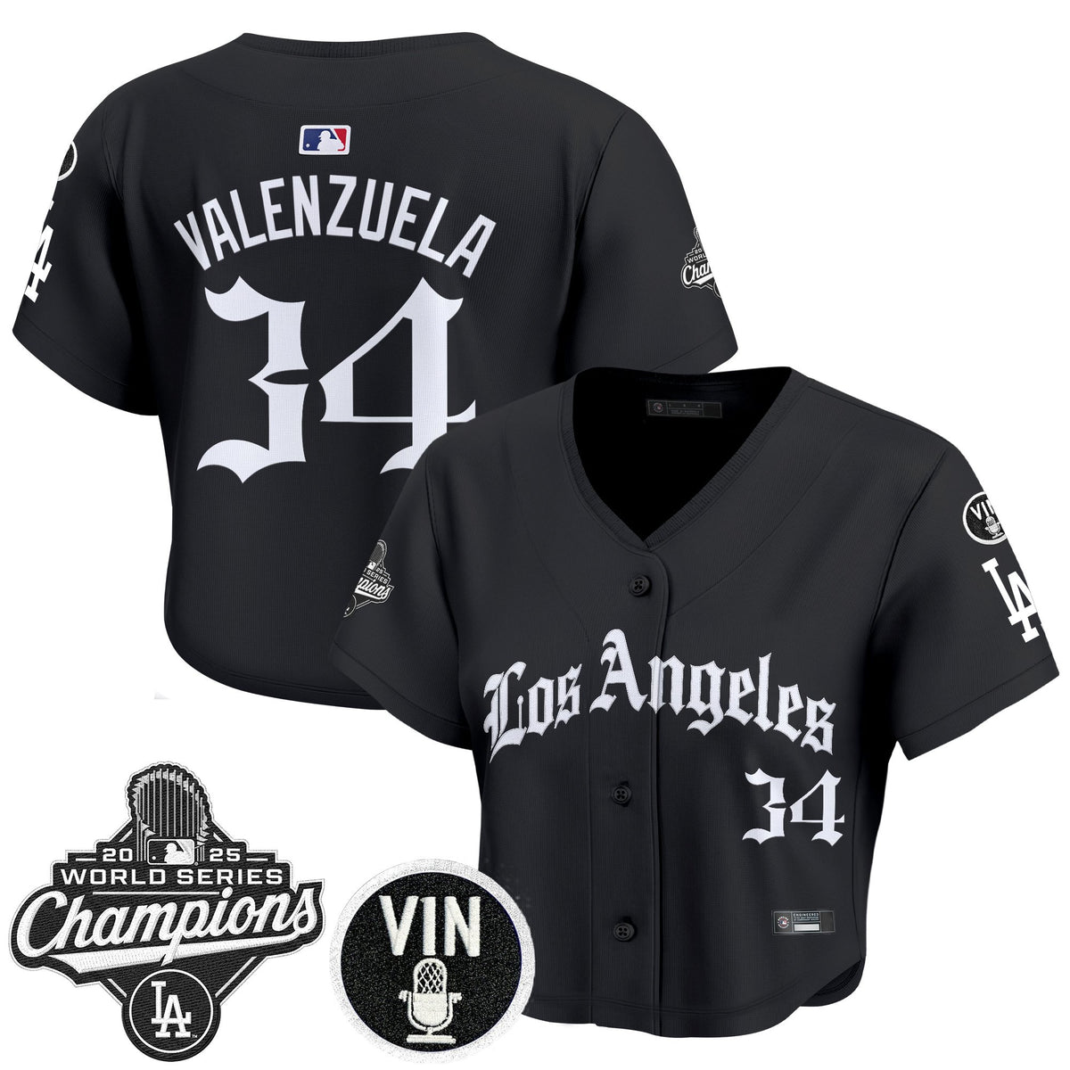 Women's Dodgers 2025 World Series Champions Crop Top Baseball Jersey - LA Gothic Edition - All Stitched