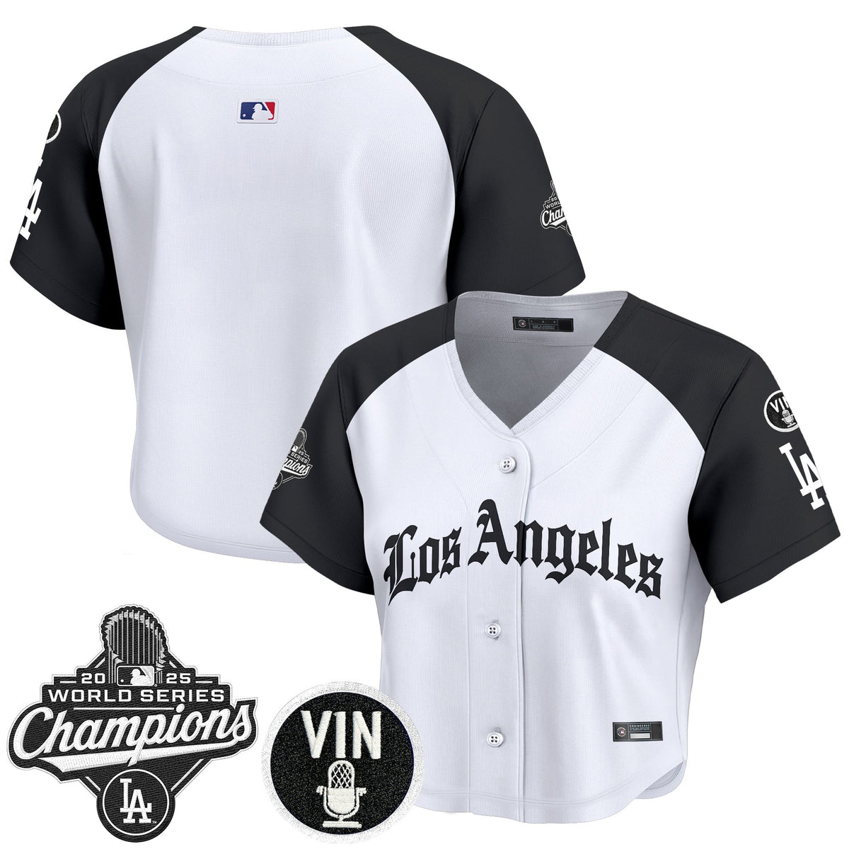 Women's Dodgers 2025 World Series Champions Crop Top Baseball Jersey - LA Gothic Edition - All Stitched
