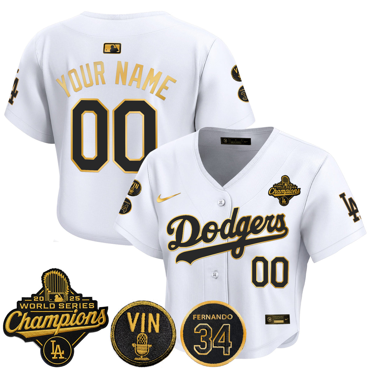 Dodgers 2025 World Series Champions Crop Top Baseball Custom Jersey - Vin Scully & Fernando Patch - All Stitched
