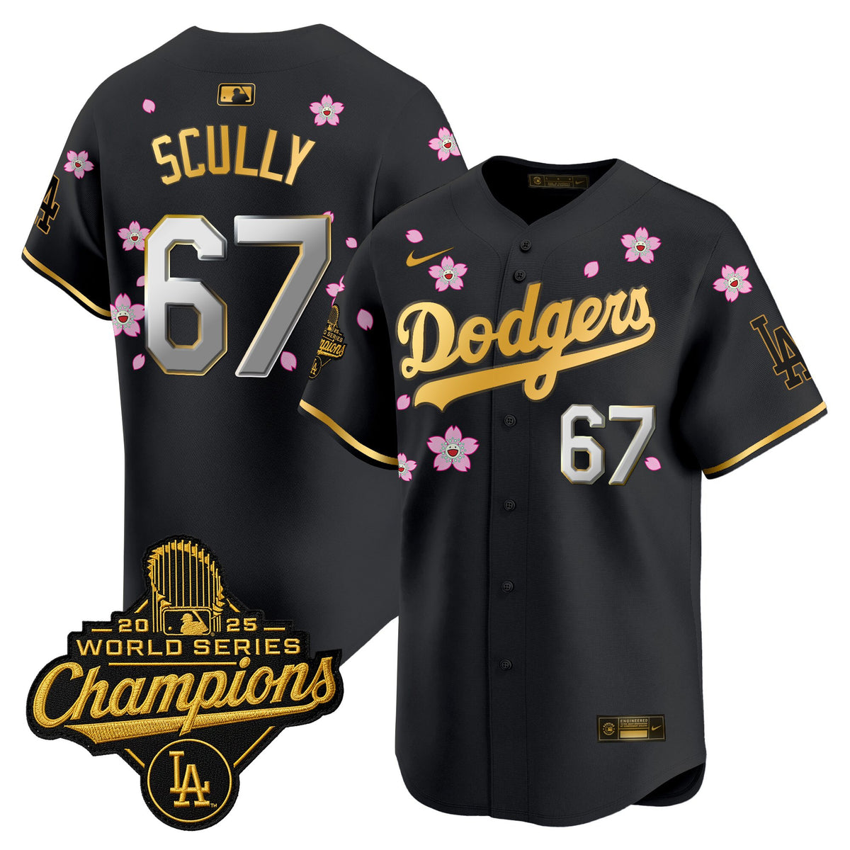 Men's Dodgers 2025 World Series Champions x Tokyo Series Gold Trim Vapor Premier Limited Jersey - Stitched