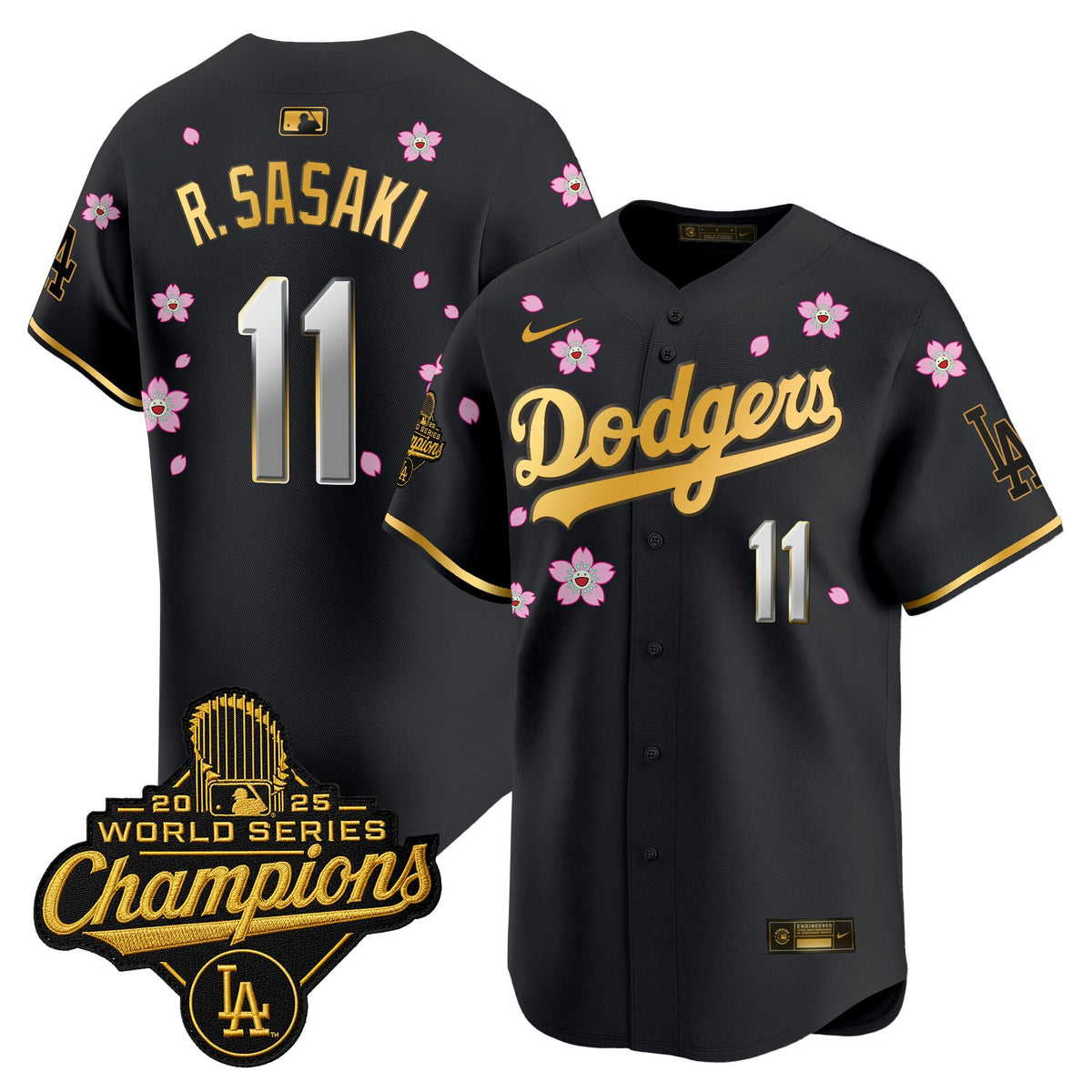 Men's Dodgers 2025 World Series Champions x Tokyo Series Gold Trim Vapor Premier Limited Jersey - Stitched
