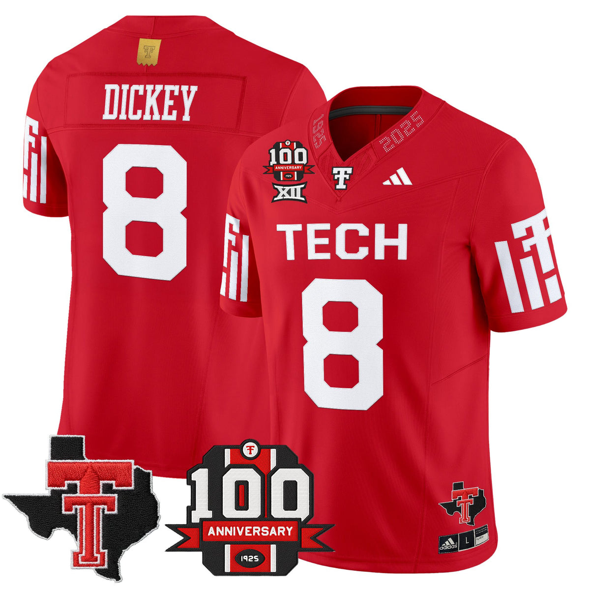 Men's Texas Tech Red Raiders 2025 Vapor Limited Jersey - 100th Anniversary & Texas Patch - All Stitched