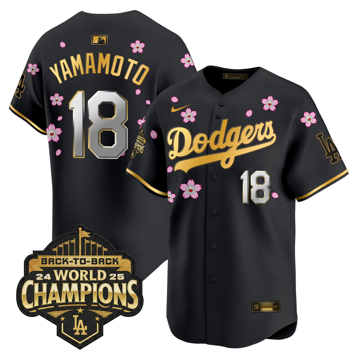 Men's Dodgers 2025 Back-To-Back Champions x Tokyo Series Gold Trim Vapor Premier Limited Jersey - Stitched