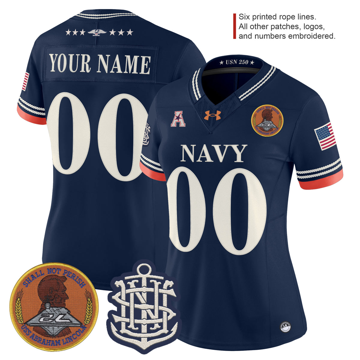 Navy Midshipmen 250th Anniversary Vapor Limited Custom Jersey - Stitched