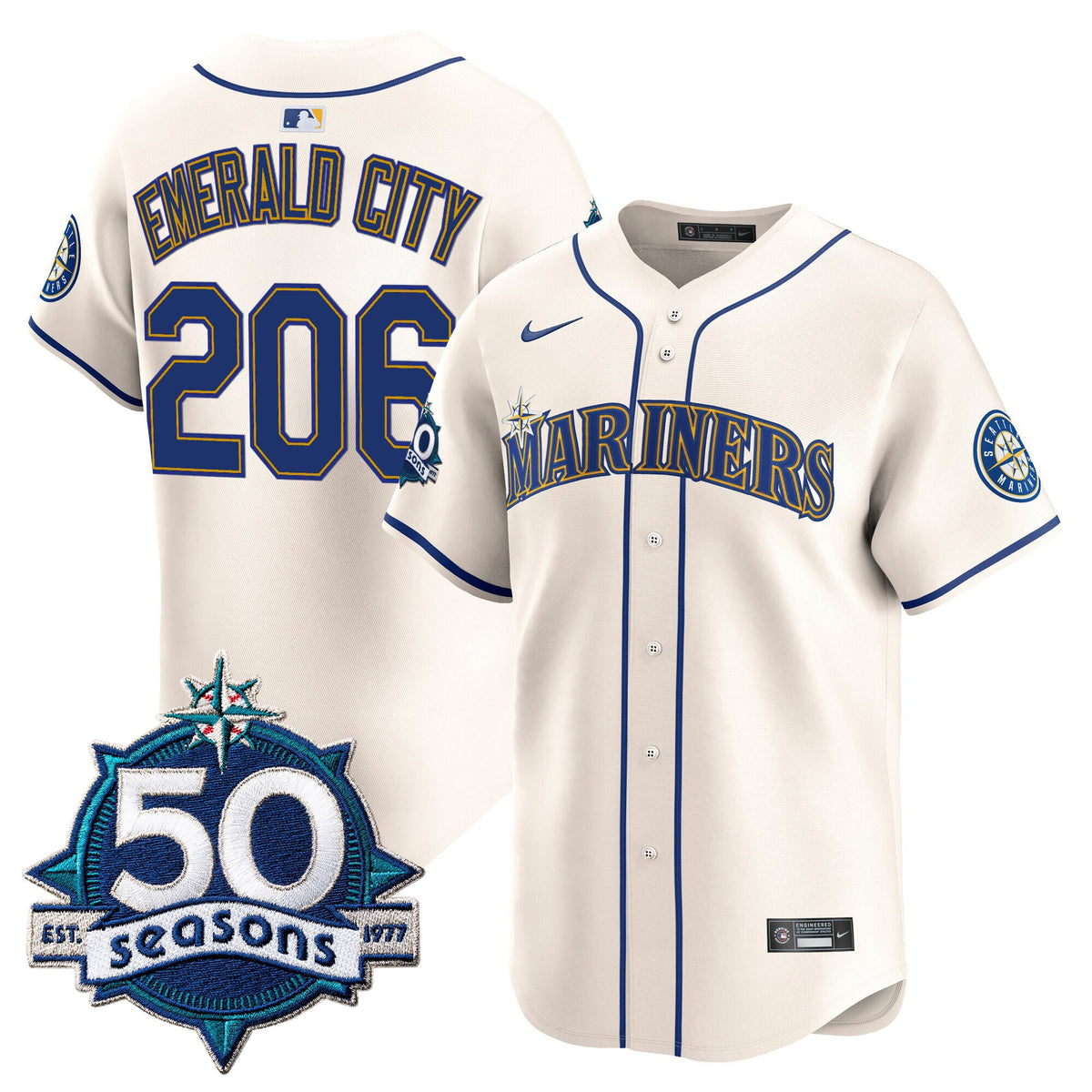 Men's Seattle Mariners 50 Seasons Patch Vapor Premier Limited Jersey - All Stitched