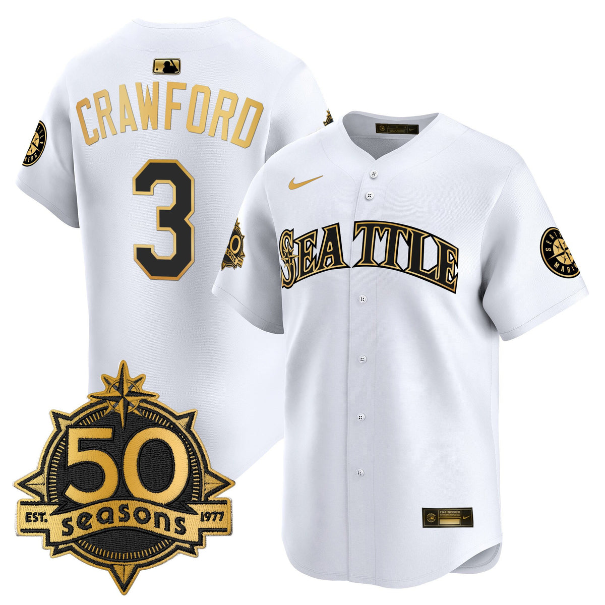 Men's Seattle Mariners 50 Seasons Patch Vapor Premier Limited Jersey - All Stitched