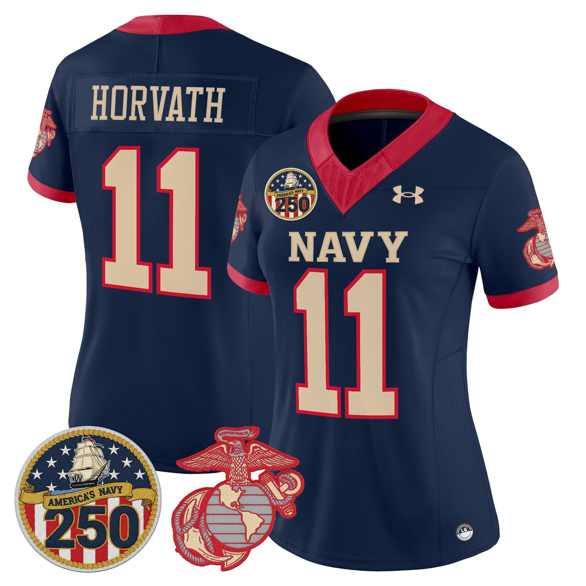 Women's Navy Midshipmen Vapor USMC Premier Jersey - 250th Anniversary Patch - All Stitched