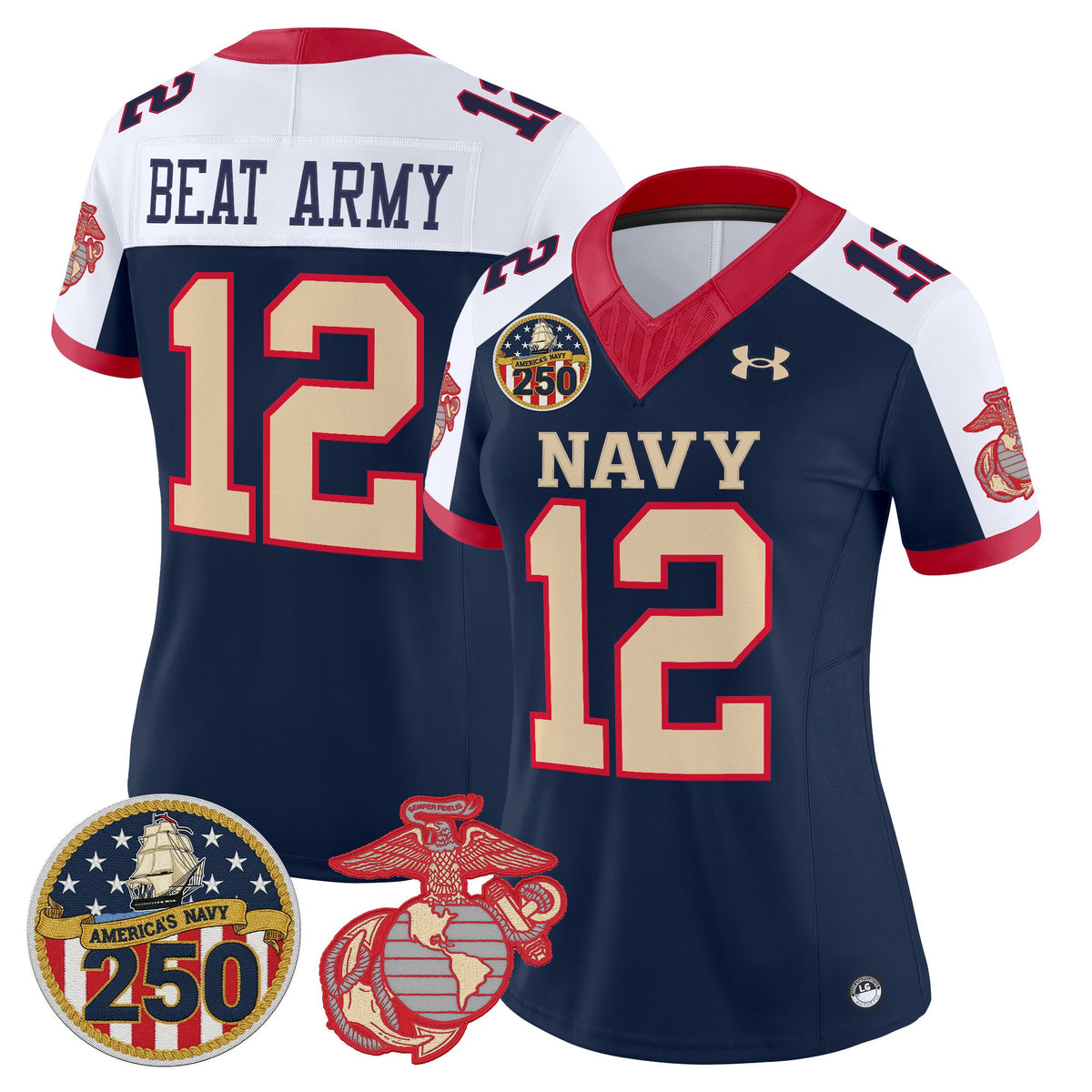 Women's Navy Midshipmen Vapor USMC Premier Jersey - 250th Anniversary Patch - All Stitched