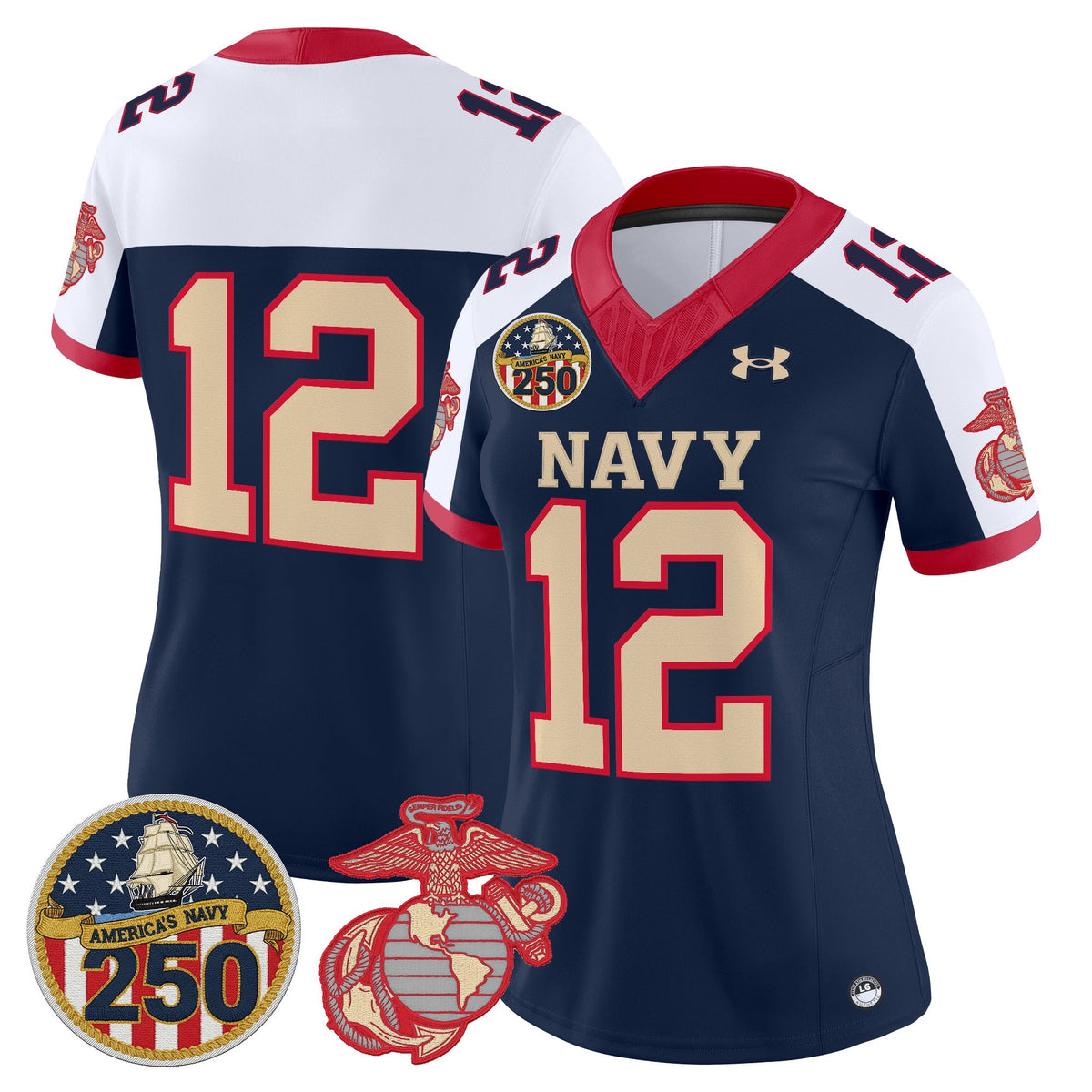 Women's Navy Midshipmen Vapor USMC Premier Jersey - 250th Anniversary Patch - All Stitched