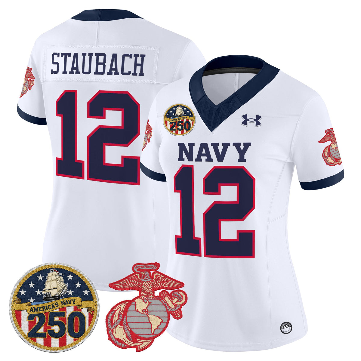 Women's Navy Midshipmen Vapor USMC Premier Jersey - 250th Anniversary Patch - All Stitched