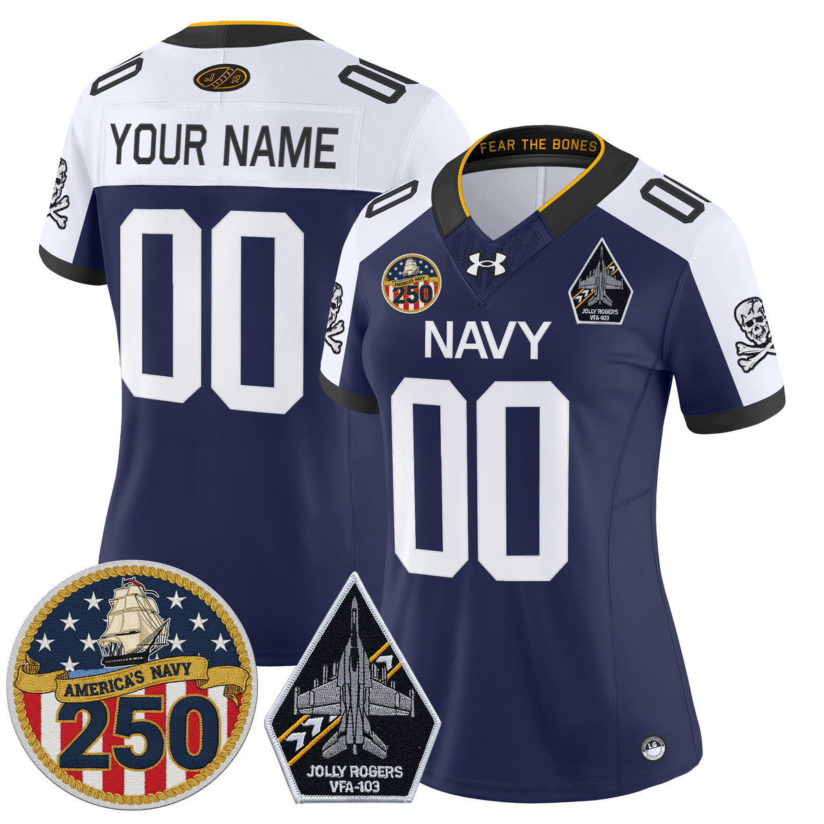 Navy Midshipmen 'Jolly Rogers Edition' Vapor Limited Custom Jersey - 250th Anniversary Patch - All Stitched