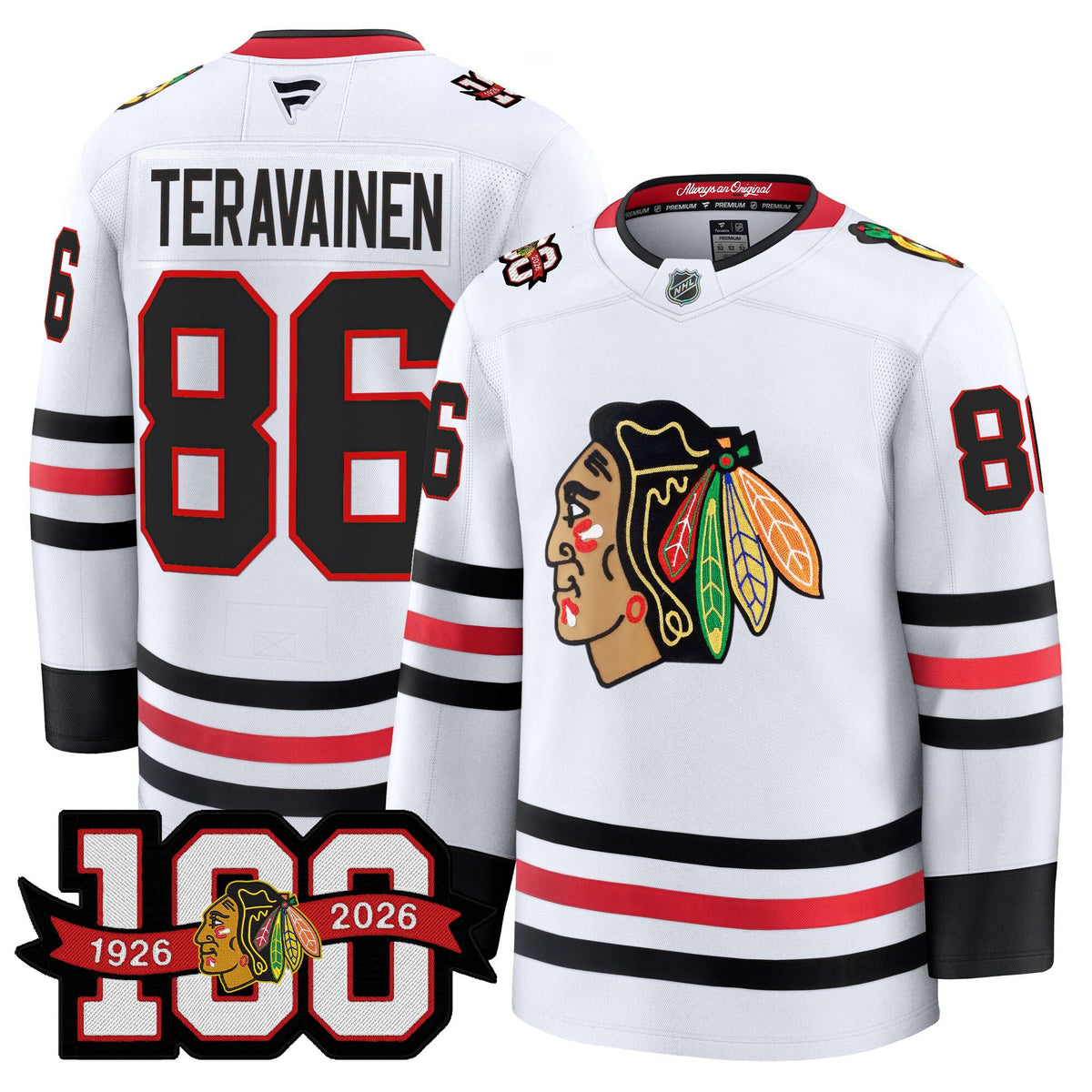 Men's Chicago Blackhawks 2025/26 Premium Jersey - 100th Anniversary Patch -All Stitched