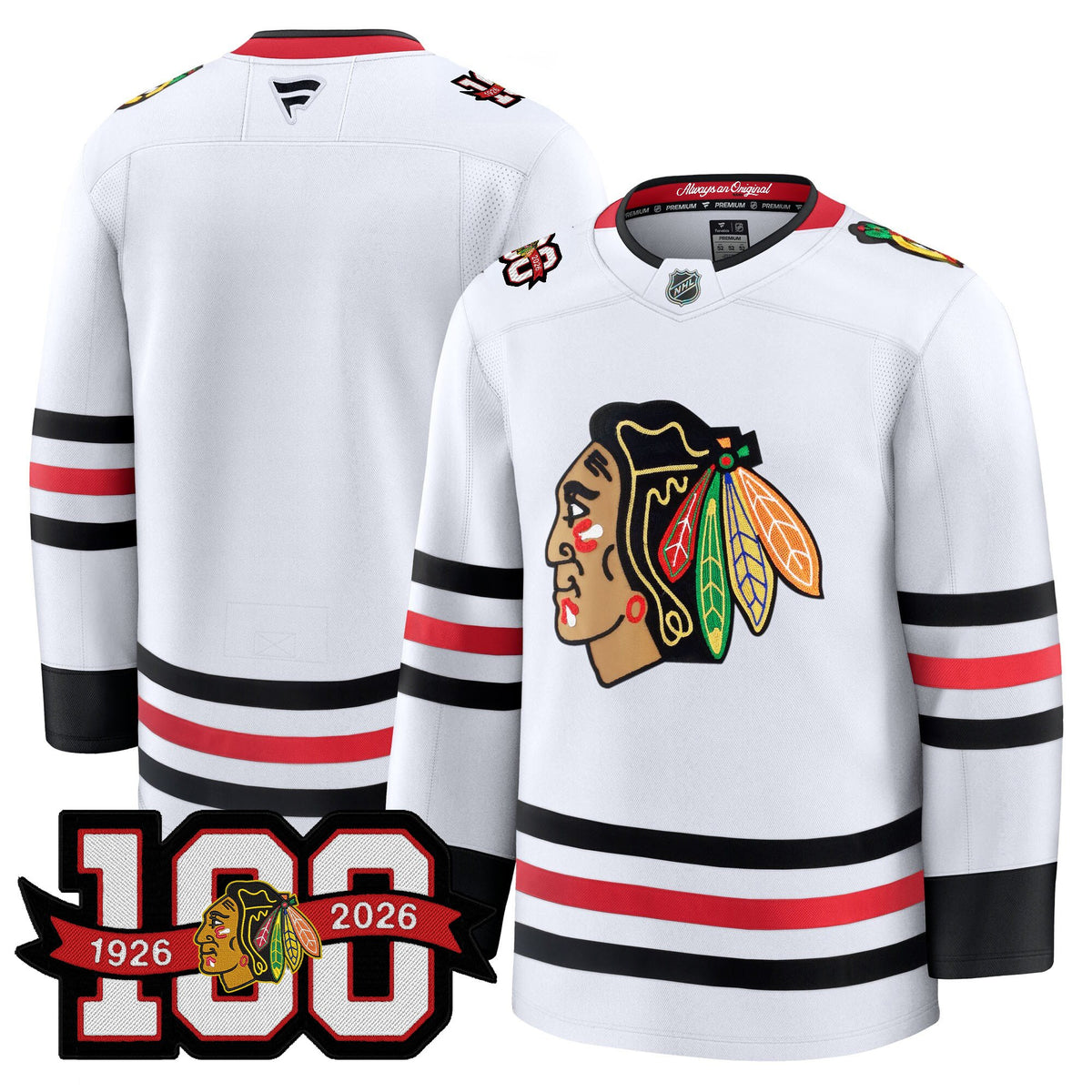 Men's Chicago Blackhawks 2025/26 Premium Jersey - 100th Anniversary Patch -All Stitched