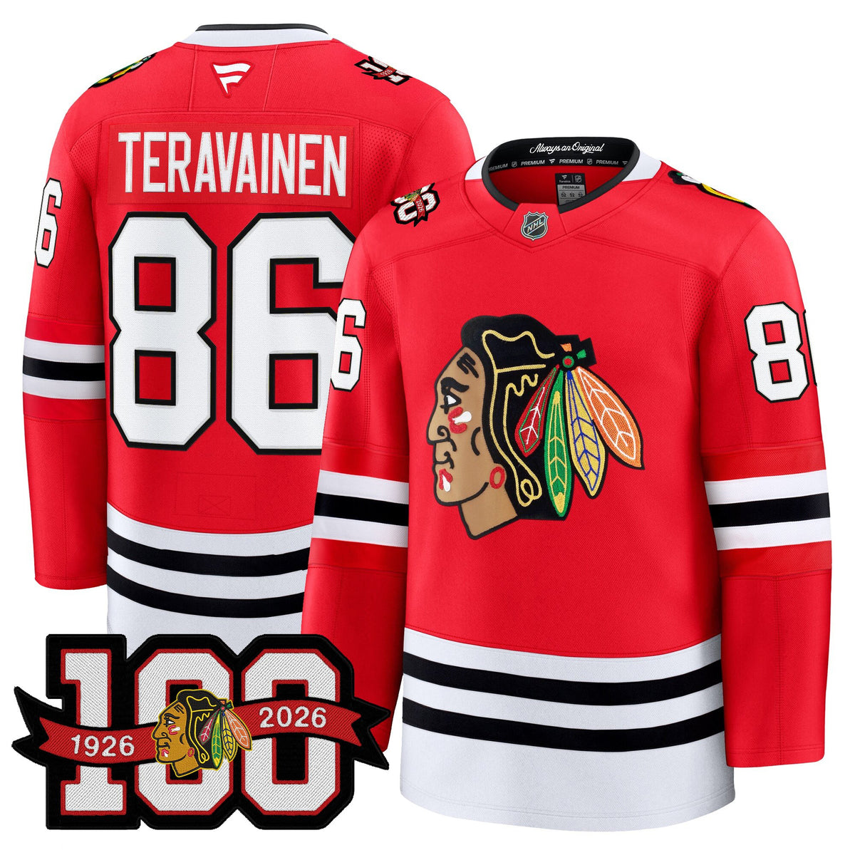 Men's Chicago Blackhawks 2025/26 Premium Jersey - 100th Anniversary Patch -All Stitched